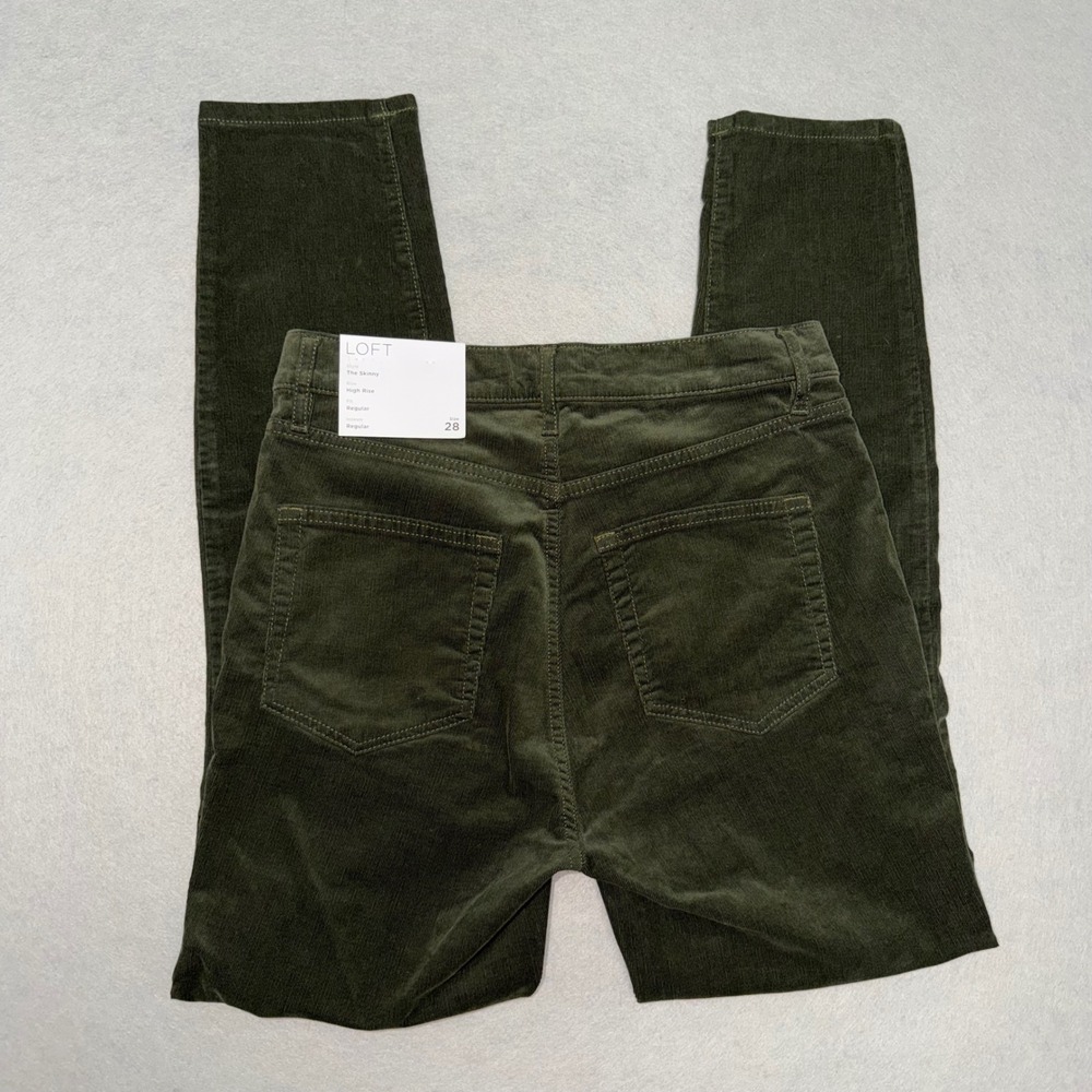 LOFT Corduroy Pants Womens 28/6 Olive Green The Skinny High Rise Stretch NWT - Picture 2 of 16
